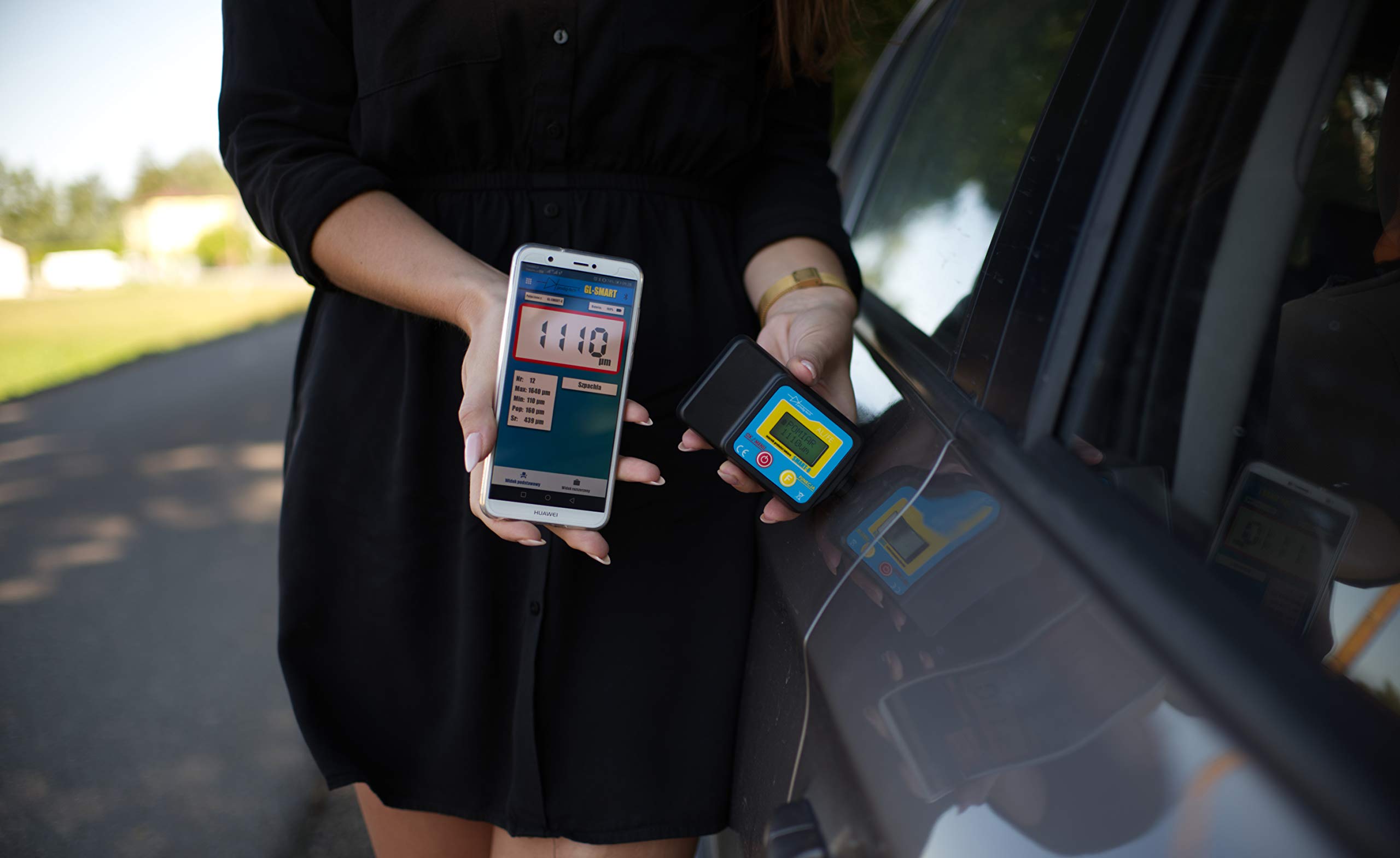 Miernik grubości lakieru GL-SMART-8 (PL/EN/DE) | Aplikacja mobilna Android, iOS | Sonda wbudowana ruchoma | Grubościomierz lakieru samochodowego | Tester lakieru | Miernik grubości farby na samochodzie | Stal, stal ocynkowana, aluminium | Asystent Pomiaru