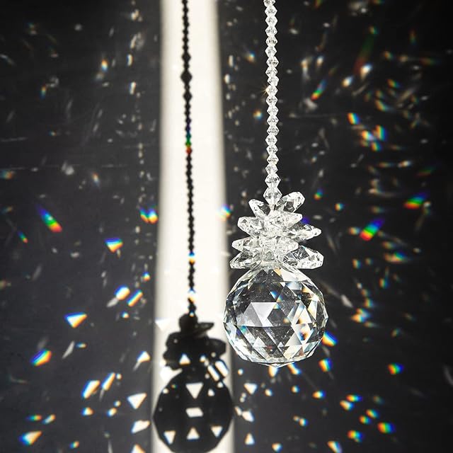 Crystal Rainbow Suncatcher,Hanging Suncatcher for Window with 40mm Glass Ball Prism,Glass Sun Catcher with 26-inch Long Beads Chain