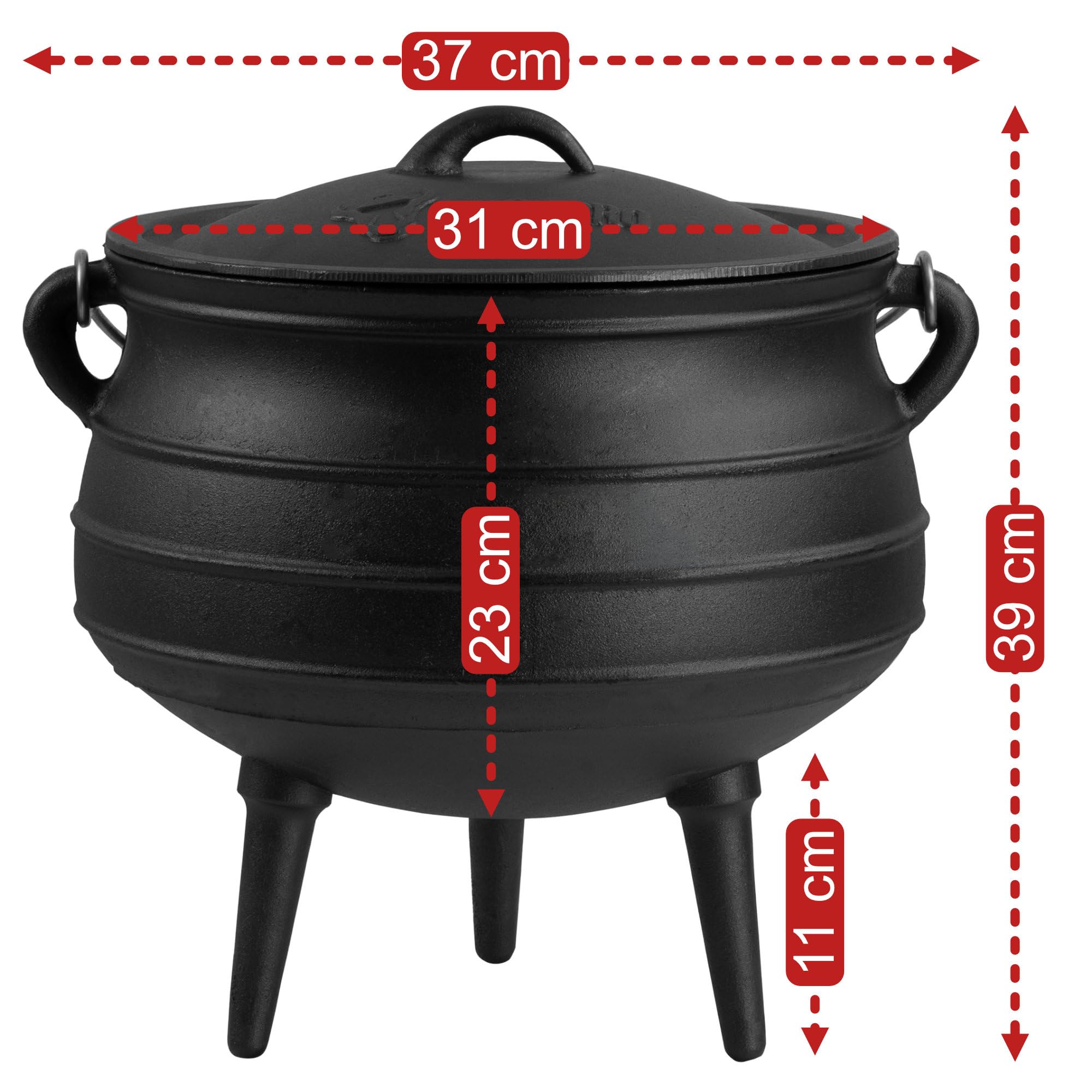 BBQ-Toro Potjie #6 avec pieds | 14 litres | Chaudron de sorcière en fonte | Pot de cuisson en fonte | Four néerlaandais sud-africain