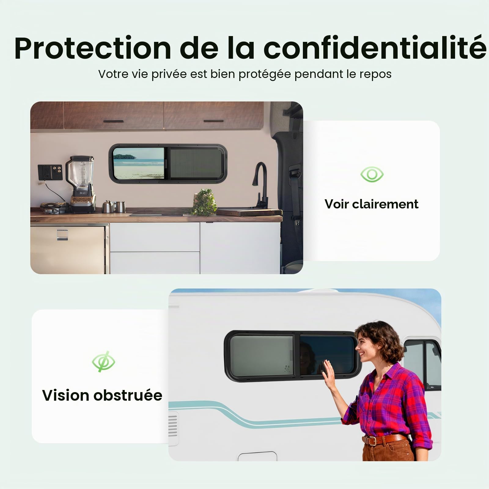 Fenêtre latérale teintée pour caravane - Protection contre les insectes - 900 x 300 mm - Fenêtre basculante à fermeture éclair - Pour camping-car, caravane