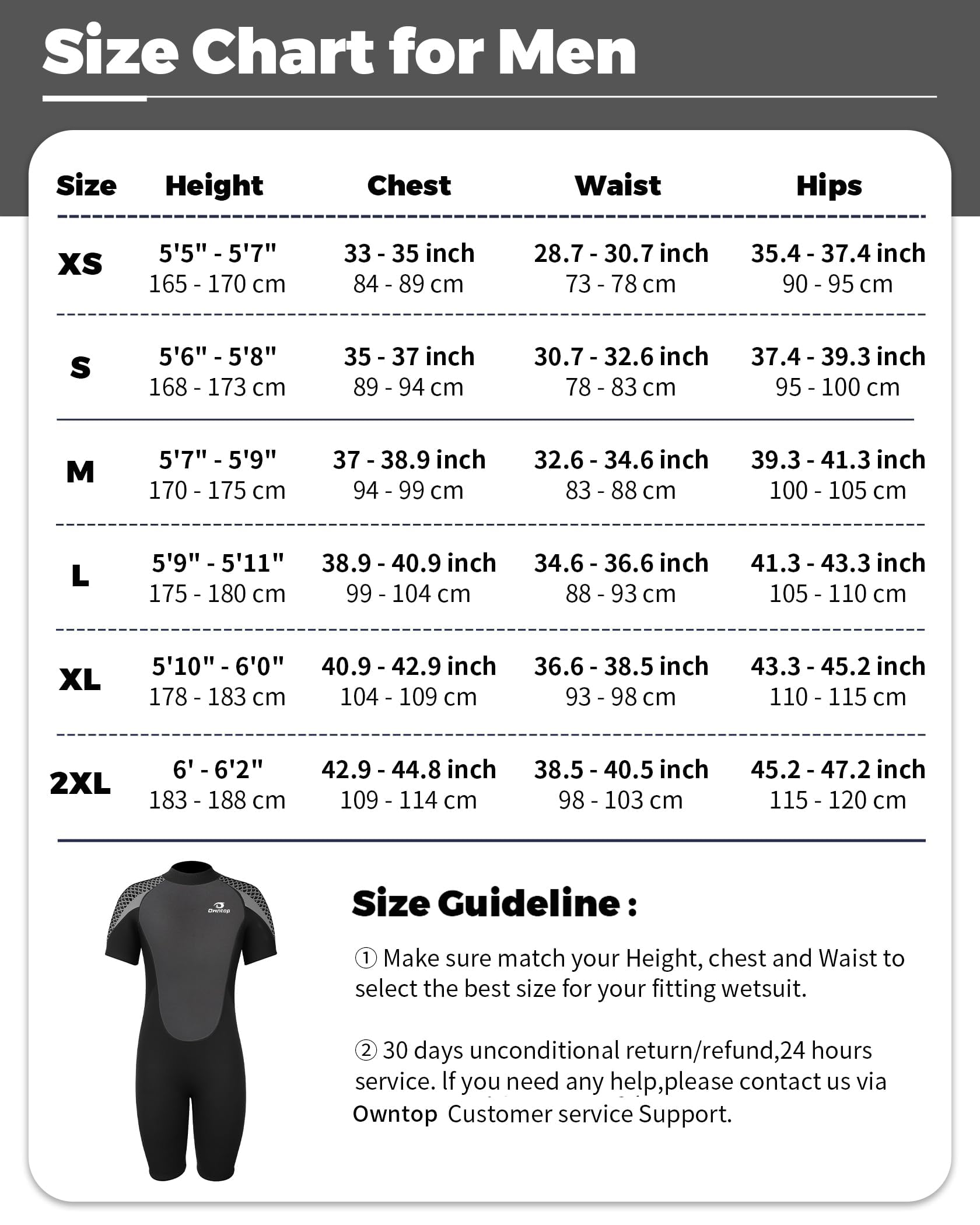 Owntop Muta Uomo Donna 3mm - Muta in Neoprene con Maniche Corte per Immersioni, Surf, Nuoto e Kayak - Protezione Termica e libertà di Movimento