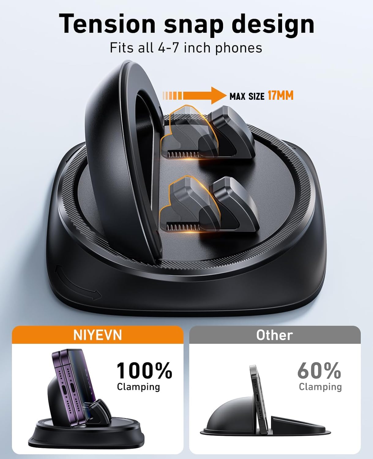 Support De Téléphone Pour Tableau De Bord, Rotatif à 360°, Support De Téléphone De Voiture Multifonction En Silicone Pour Tableau De Bord, Support De Téléphone De Voiture Antidérapant Pour La Plupart