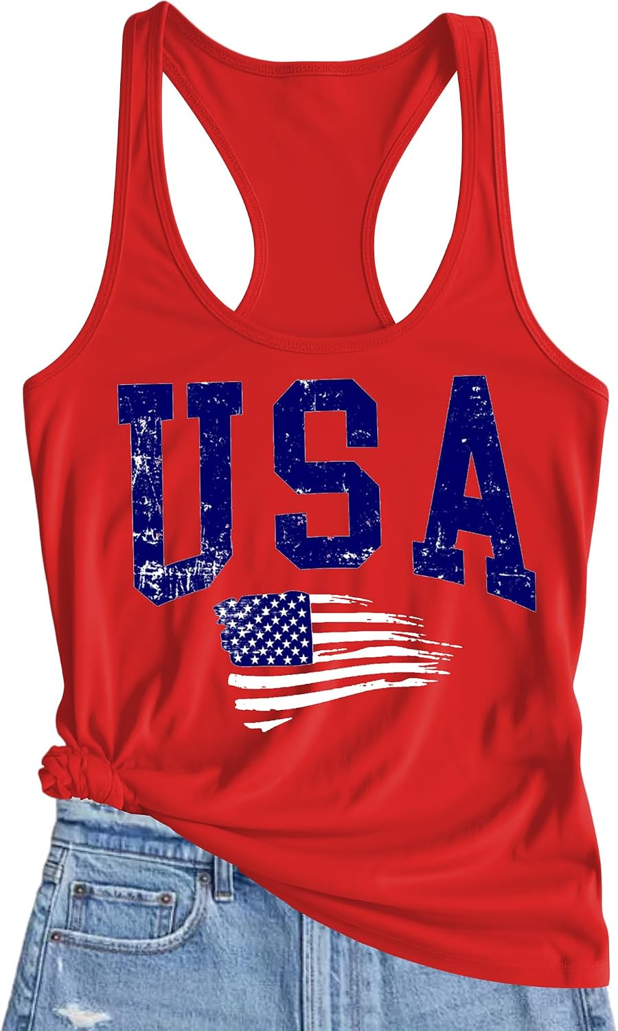 Women's 4th Of July Patriotic Tank Top - American Flag & Stars With Paw Print Design - Sleeveless Tee (White, Medium)