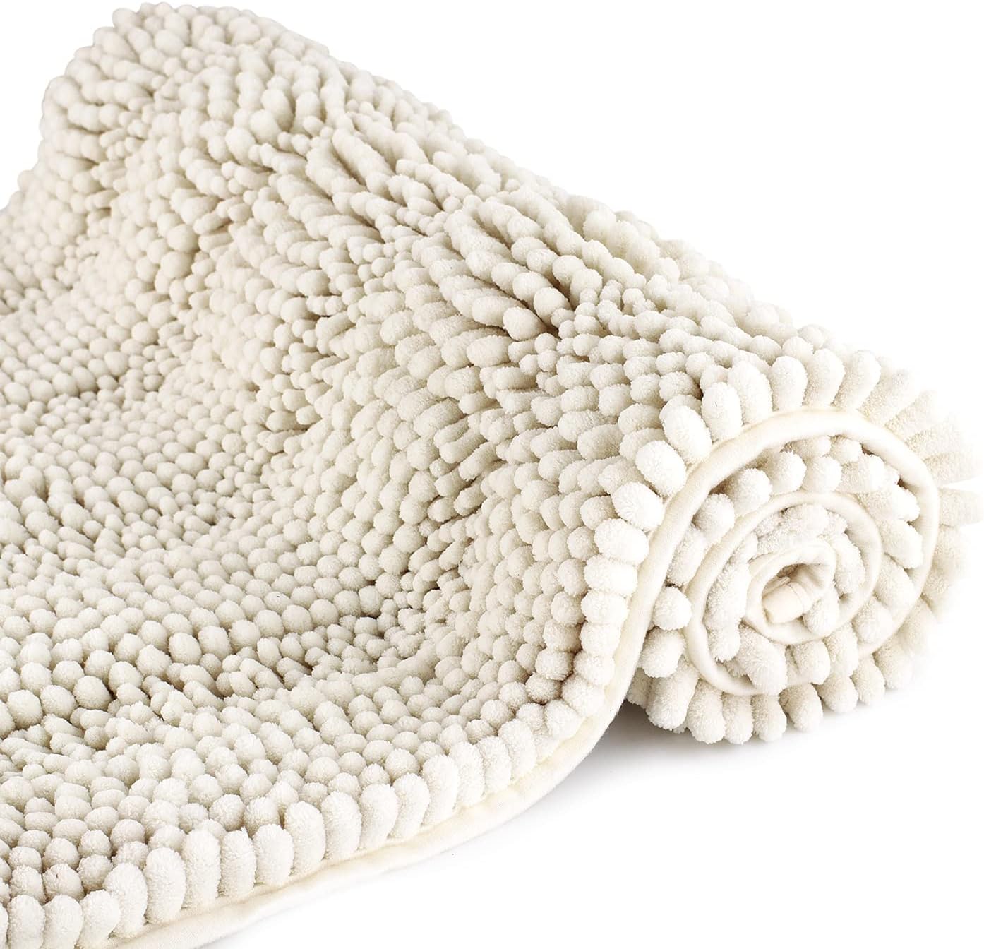 White Chenille Bath Mat – 16×24 Inch Non-Slip Shower Mat