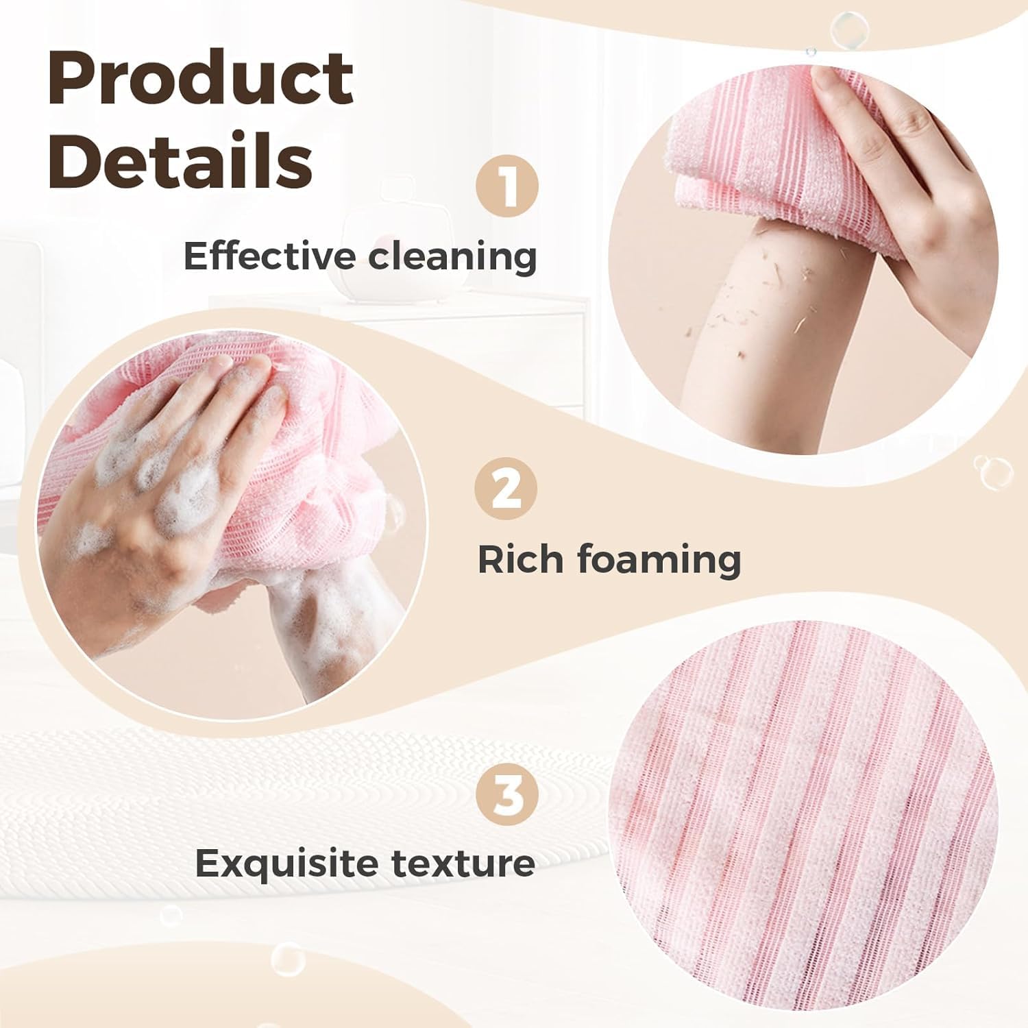 Exfoliating Shower Towel, 2-in-1 Towel, Premium Scrub Wash Cloth for Body Face, Exfoliating Towels-Body Scrubber with 2 Sides for All Skin Types - Image 3