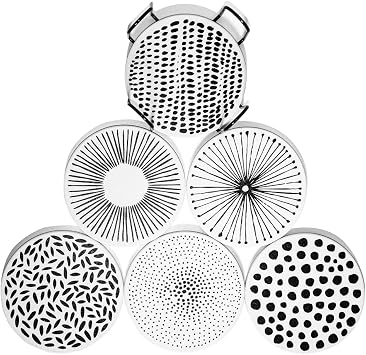 Coasters for Drinks, Absorbent Coasters Set of 6 Heat & Water Resistant Reusable Durable Saucers for Bar Glass Cup / Mug Coffee Ceramic Coasters Housewarming Gift for Home Decor Black