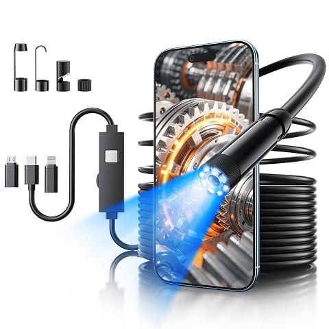 Endoscope Camera with Light 1920P HD Bore Scope Borescope with 8 Lights Waterproof 16 4FT Semi-Rigid Cord for