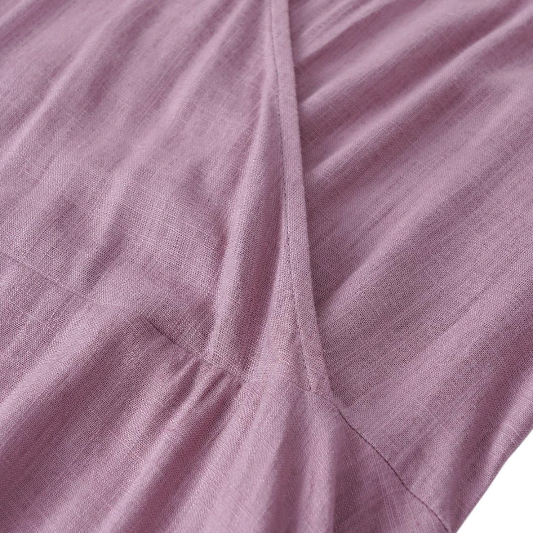 Amazhiyu Womens Linen Short Sleeve V Neck Wrap Maxi Dress Belt Tie with Pockets - Image 5