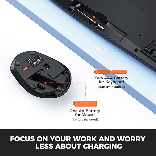 Miniatura 4 de Teclado y mouse inalámbricos, teclado y mouse Bluetooth MEETION con reposamuñecas, multidispositivo, mouse inalámbrico DPI de 3 niveles para