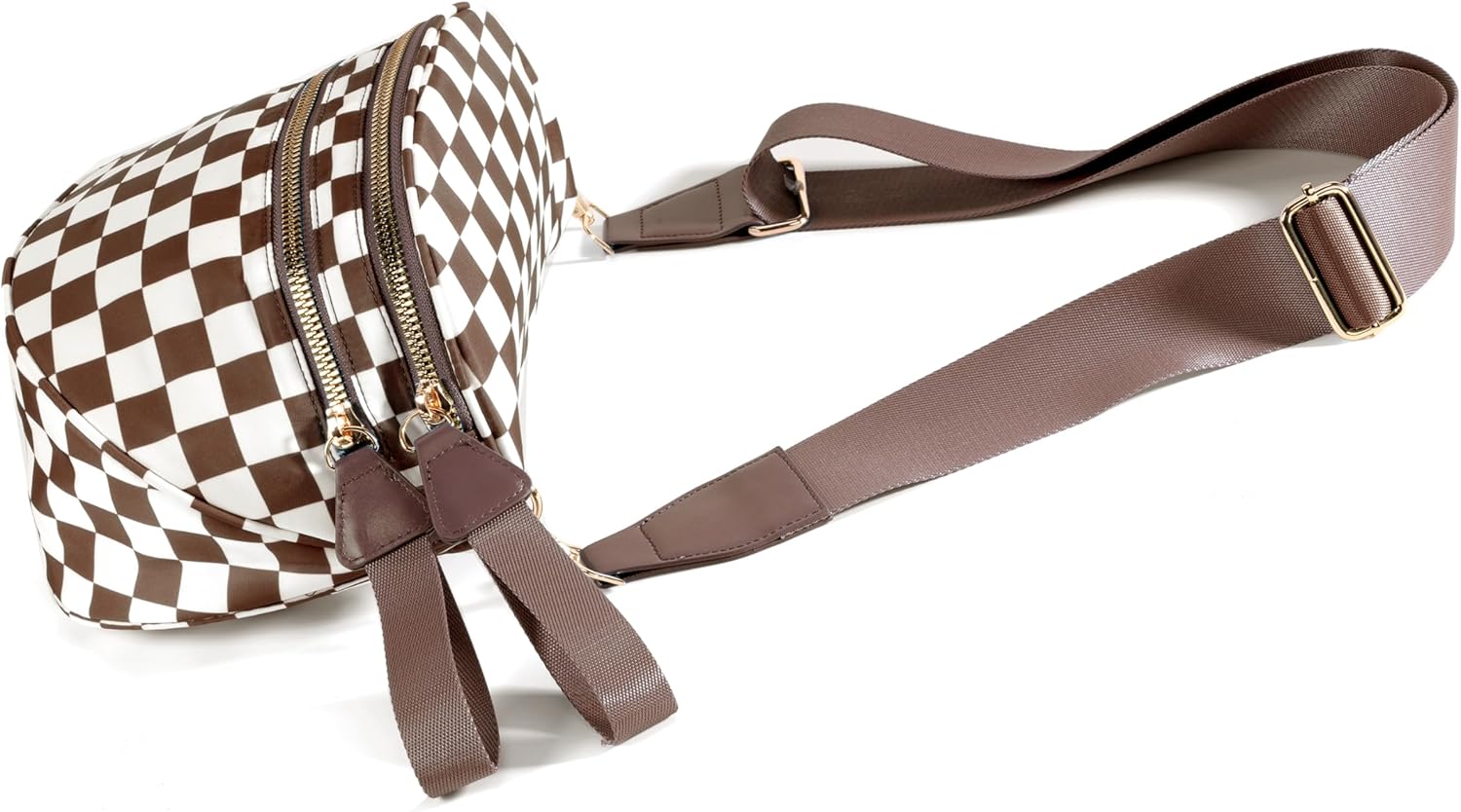 Spacious Checkered Nylon Crossbody Bag Bum Bag Checkered Handbags Wallets for Women - Image 4