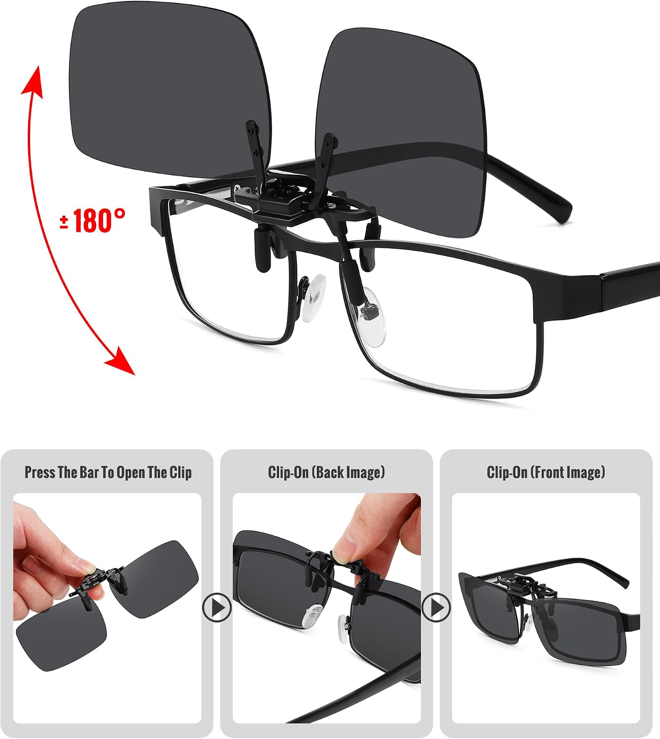 MEETSUN Polarized Clip On Sunglasses for Men Women, Fit Over Glasses | UV400 HD Anti-Glare Lens, Fits Prescription Eyeglasses, Great for Driving, Fishing, Hiking Outdoor Sports