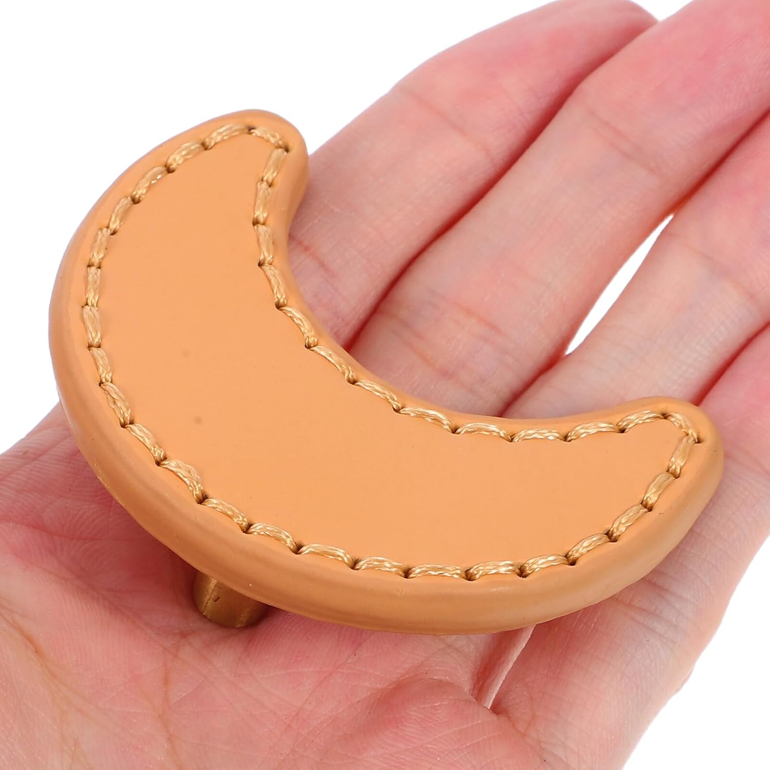 OSALADI Moon Shaped Single Hole Brass PU Drawer Handles 2pcs for Wardrobe