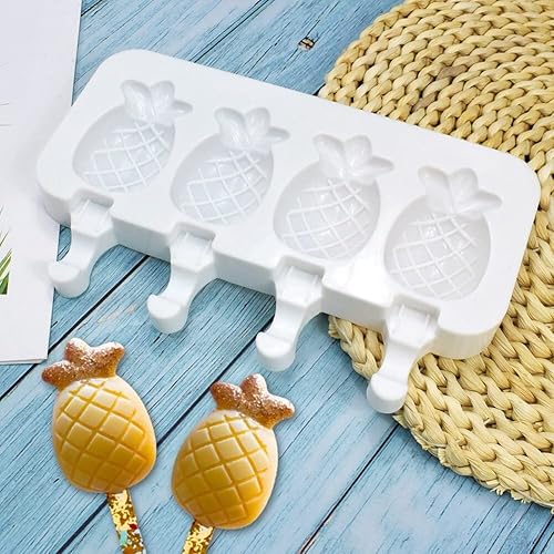 Miniatura 5 de Moldes para paletas de 4 cavidades, moldes de silicona reutilizables para niños, moldes de paletas de hielo de piña, molde de silicona para hacer