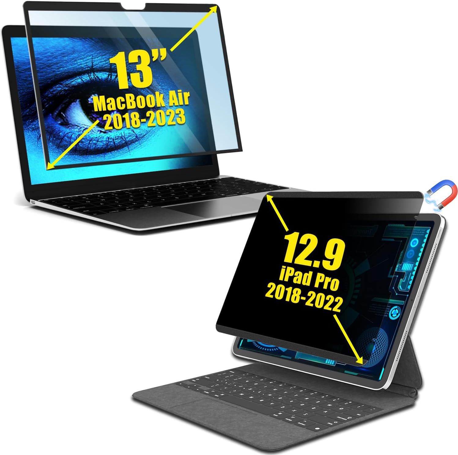 LMEXT Magnetic iPad Pro 12.9 Privacy Screen Protector M1 M2 2022 2021 2018, MacBook Air Screen Protector 13 inch 2021 Anti-Glare Anti-Blue Light Screen Filter,Eye Protection Blue Light Blocking