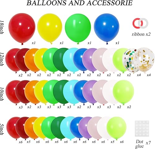 Miniatura 2 de RUBFAC Kit de arco de guirnalda de globos de arcoíris, 138 unidades, 12 globos de colores surtidos, globos de fiesta coloridos para fiesta de