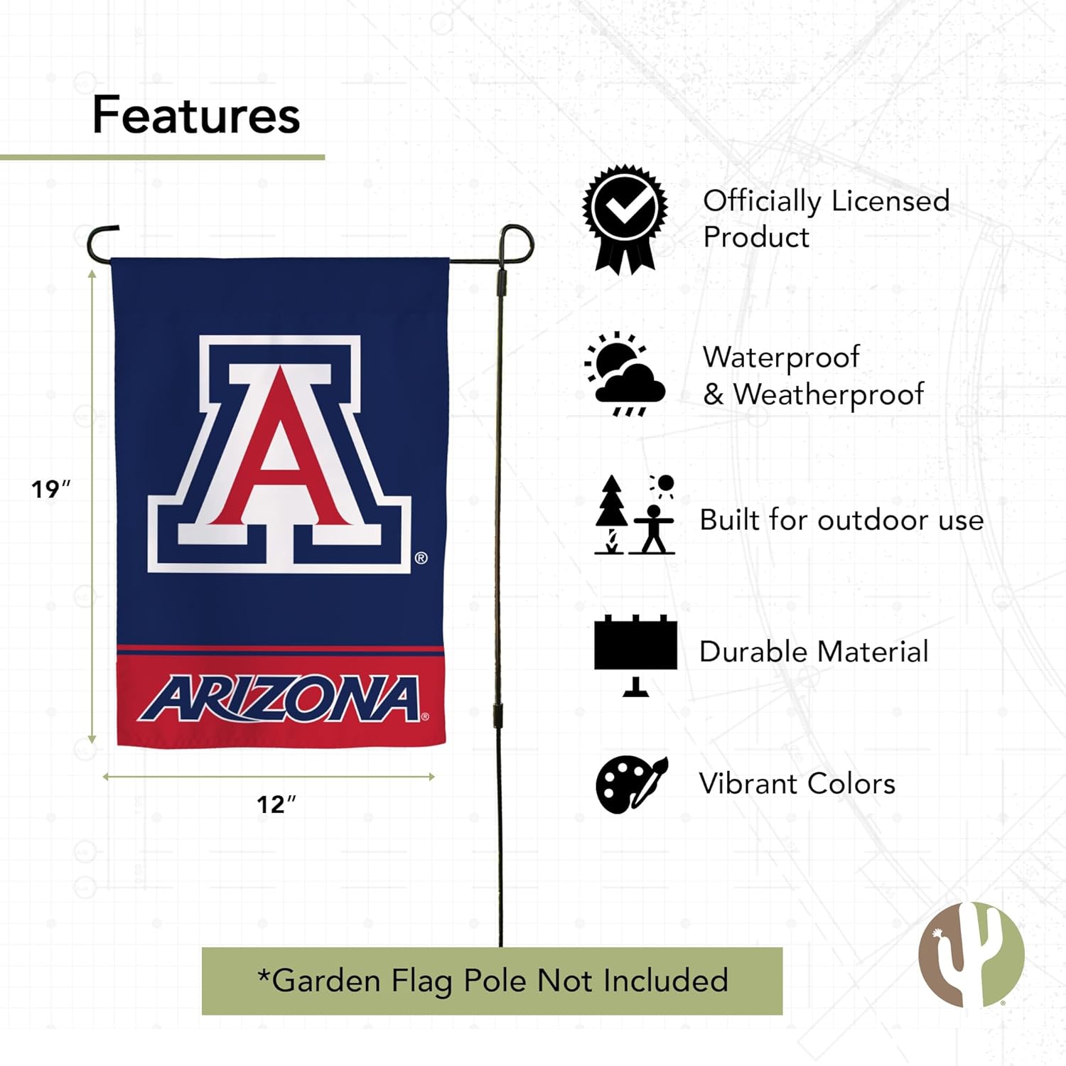 Desert Cactus University of Arizona UA Garden Flag – 19 x 12 inch Arizona Wildcats Banner, For Outdoor Display and Events (Design A) - Image 4