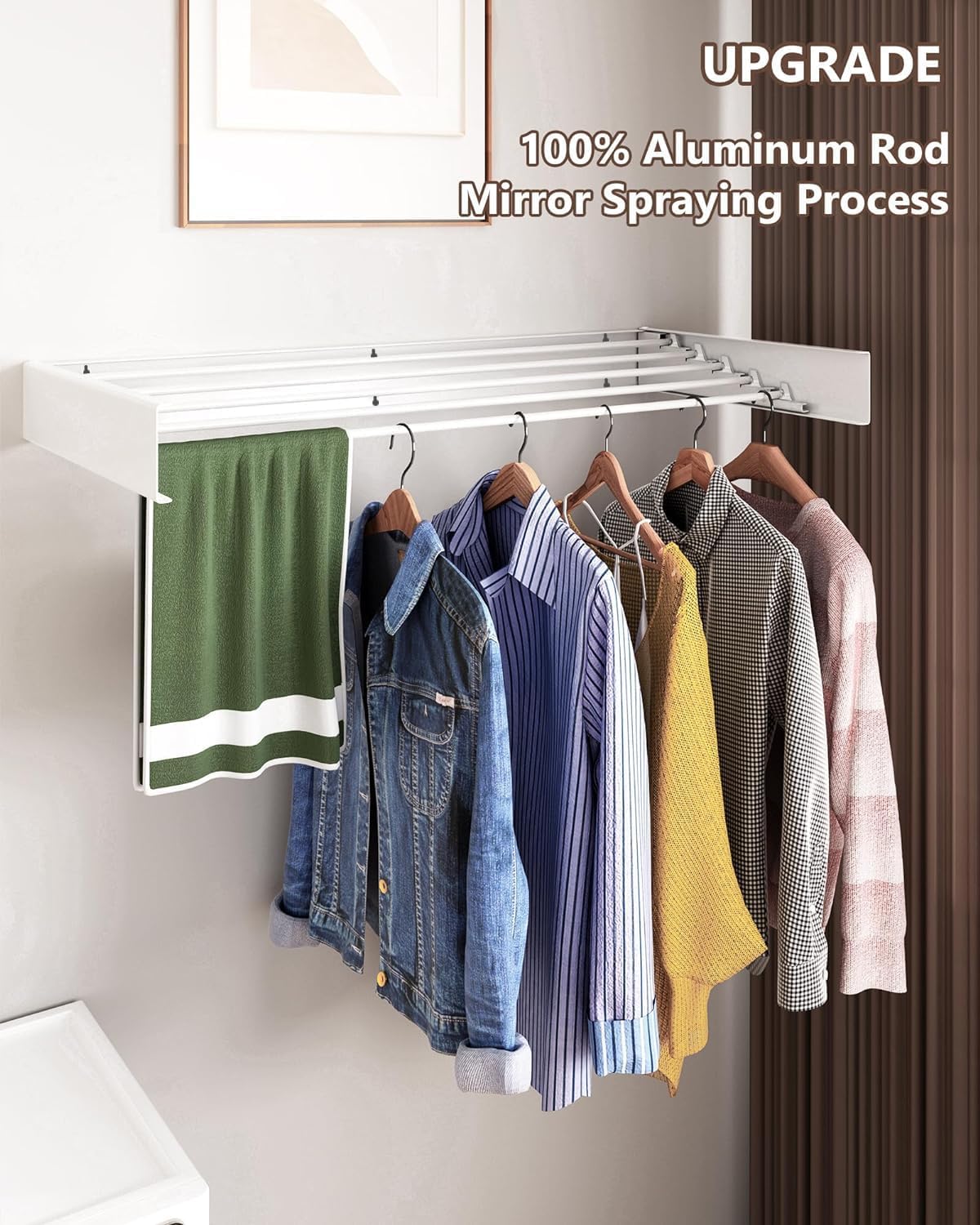 Muibe Wall Mounted Clothes Drying Rack, Retractable with 60lbs Capacity