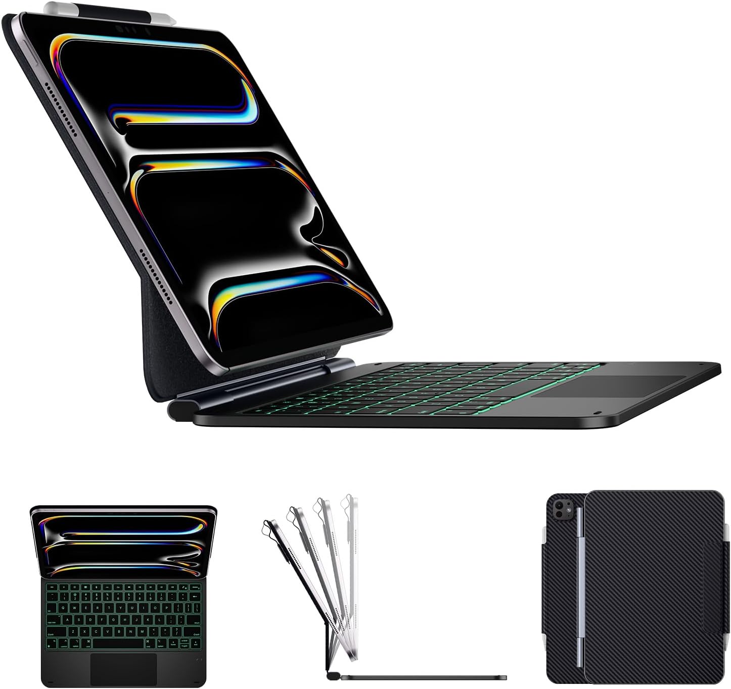 typecase Edge Keyboard Case for iPad Pro 11-inch (M5/M4, 2025/2024), Easy-Set Floating Magnetic Stand, Magic-Style Keyboard with 11 Colors Backlight, Multi-Touch Trackpad, Pencil Holder, Carbon Fiber