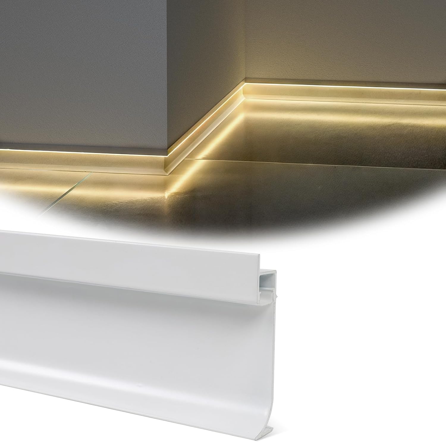 Muzata 5Pack 6.6FT/2M LED Baseboard Lighting Channel White Aluminum Skirtingboard LED Diffuser Channel with Spotless Milky White Cover U129 HW 2M