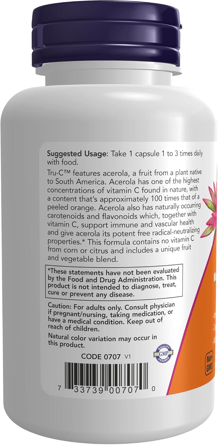 NOW Supplements, Tru-C™ with Traceable Fruit Source of Vitamin C, 60 Veg Capsules