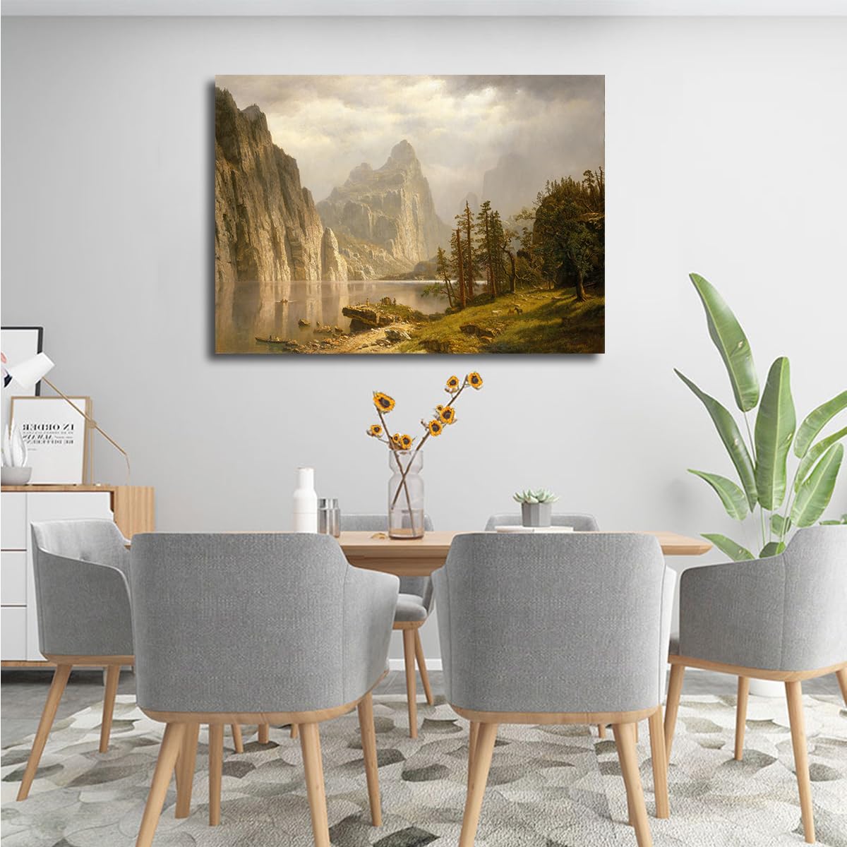 CHERHERART Rzeka Merced, dolina Yosemite, płótno, sztuka ścienna, obraz, góra, zielony, botaniczny, do domu, jadalni, sypialni, biura, gabinetu, dekoracja, 60 x 90 cm
