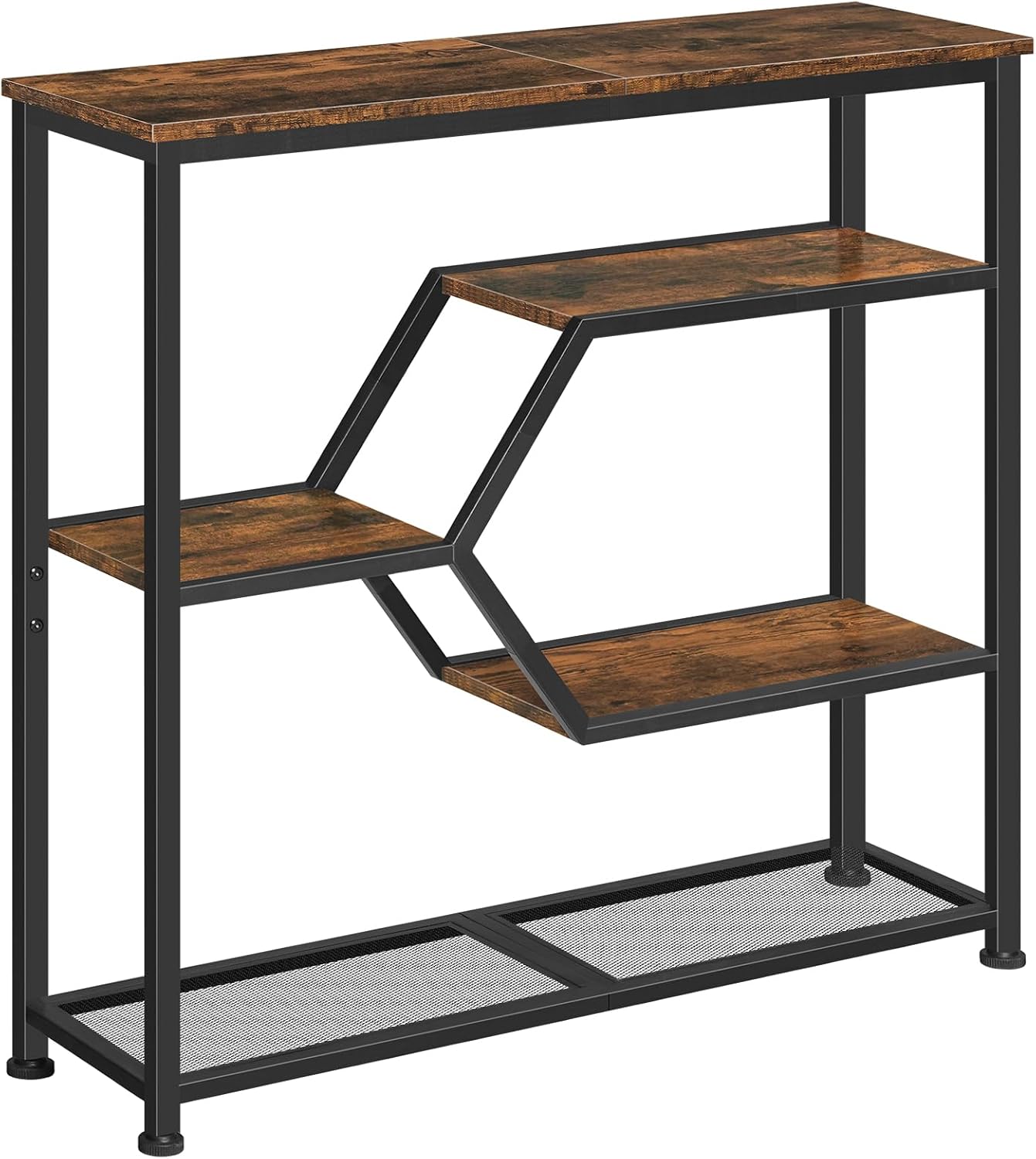 MAHANCRIS 5-Tier Narrow Console Table 31.5" Industrial Entryway Sofa Table with Open Shelves, Rustic Brown/Black CTHR13101