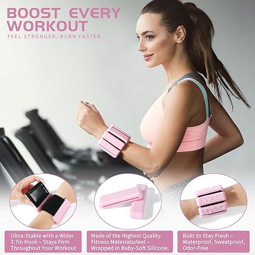 Miniatura 4 de Pesas de tobillo y muñeca para mujer, pesas ajustables de silicona para muñeca y tobillo, juego de brazospiernas para pilates, yoga, caminar y