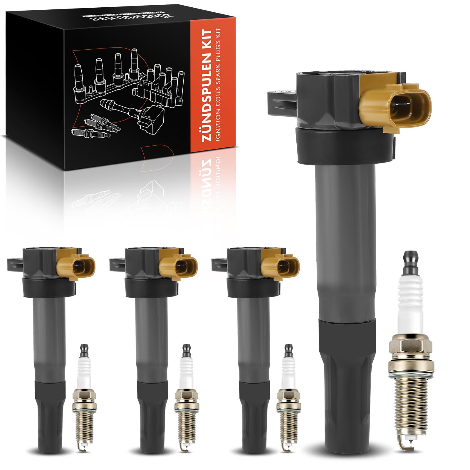 Frankberg 4 bobine di accensione + 4 candele a 3 Poli 3340051K51 | Compatibile con: Grand Vitara II JT TD TE, Kizashi FR, SX4 EY G.Y, Swift IV FZ NZ