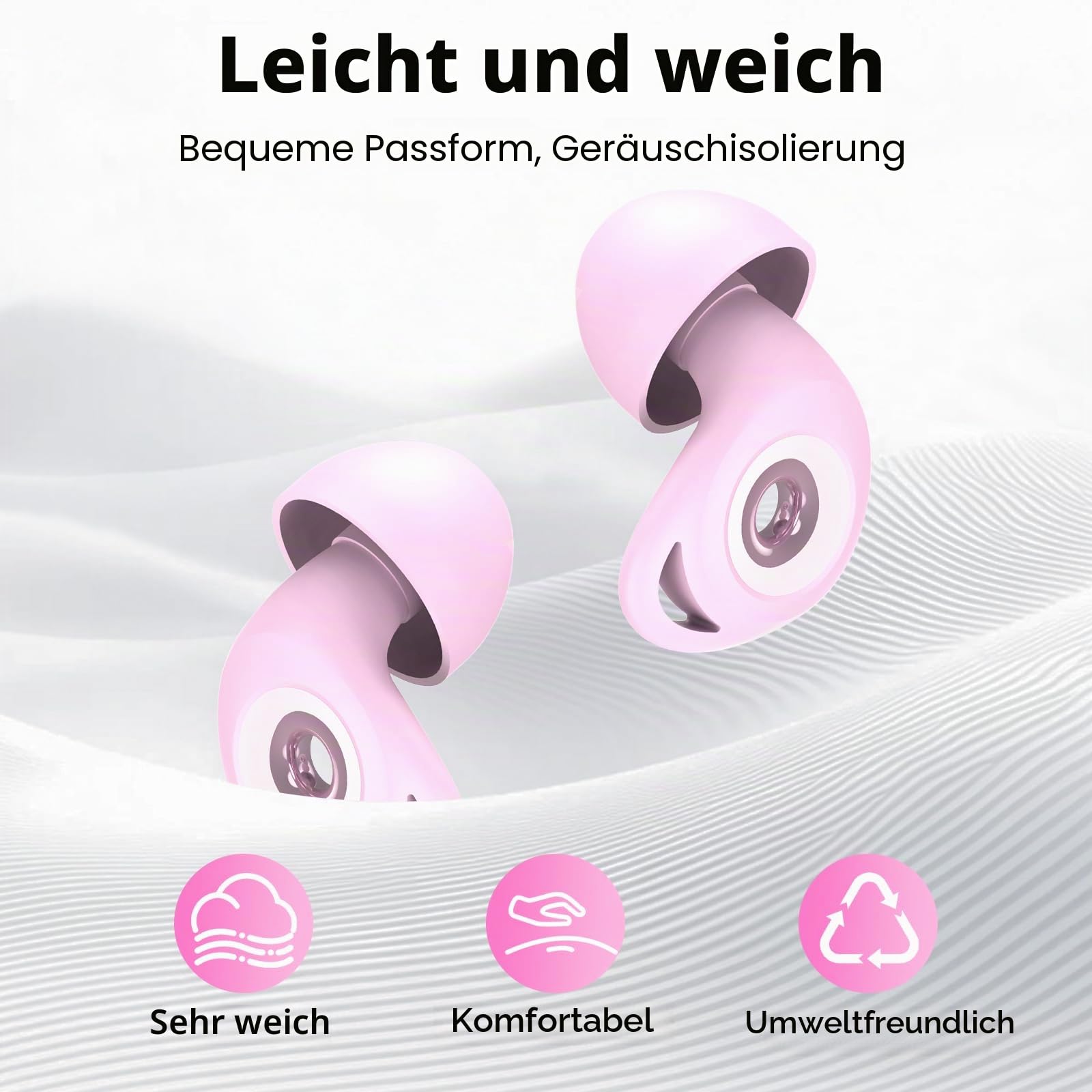 Ohrstöpsel zum Schlafen, 45dB Noise Cancelling Gehörschutz Earplugs, rosa | Weich und Wiederverwendbar, 8 Ohrstücken in 4 Größen (XS/S/M/L), Silikon Ohrenstöpsel für Flugzeug Konzert Schnarchen