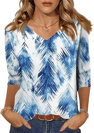 HTHLVMD Womens 3/4 Length Sleeve Tunic Tops Summer Fall Outfits 2025 Three Quarter Sleeve Casual V Neck T Shirts for Women