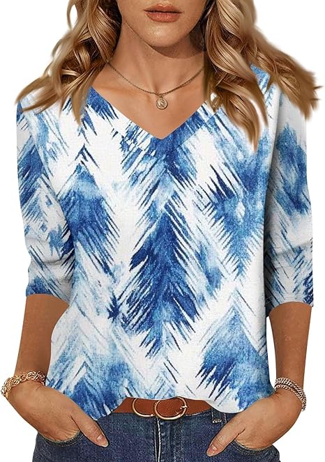 HTHLVMD Womens 3/4 Length Sleeve Tunic Tops Summer Fall Outfits 2025 Three Quarter Sleeve Casual V Neck T Shirts for Women