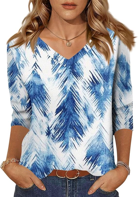 HTHLVMD Womens 3/4 Length Sleeve Tunic Tops Summer Fall Outfits 2025 Three Quarter Sleeve Casual V Neck T Shirts for Women