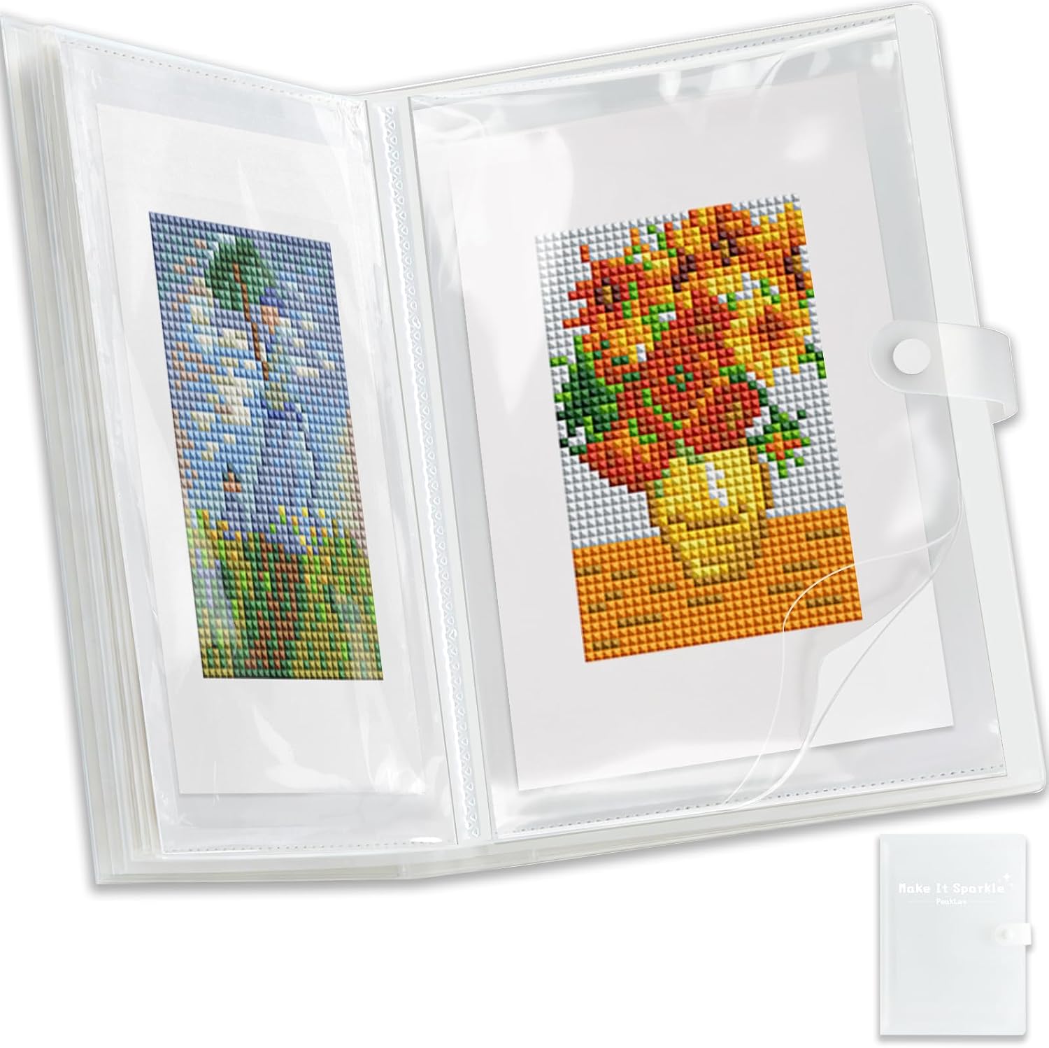 A5 Mini Diamond Art Storage Book, Mini Size Portfolio Folder for Diamond Art with 80 Clear Pocket Sleeves, Small Diamond Painting Artwork Organizer, Diamond Painting Accessories, 6x8 Inch