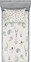 Vista 288 de Lunarable Grey Fitted Sheet & Pillow Sham Set, Pattern with Random Footprints Paw Traces Pet Legs Friendly Cats and Dogs, Decorative Printed 3 Piece