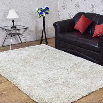 Rugsotic Carpets Hand Tufted Shag Polyester 4x6 Area Rug Solid White K00101