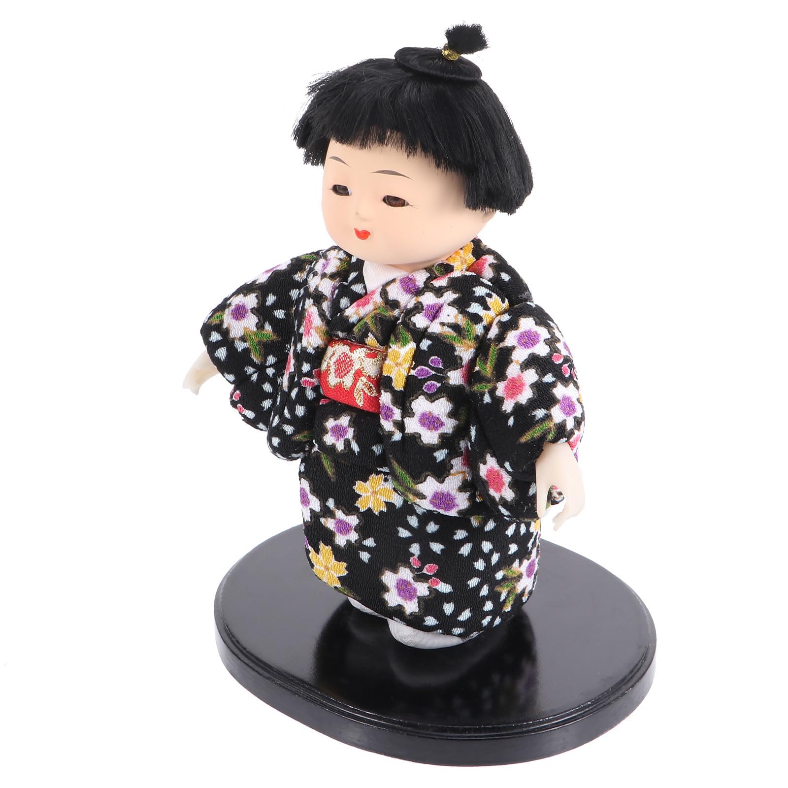 Ornement de poupée japonaise artisanale en bois et tissu pour déco chic