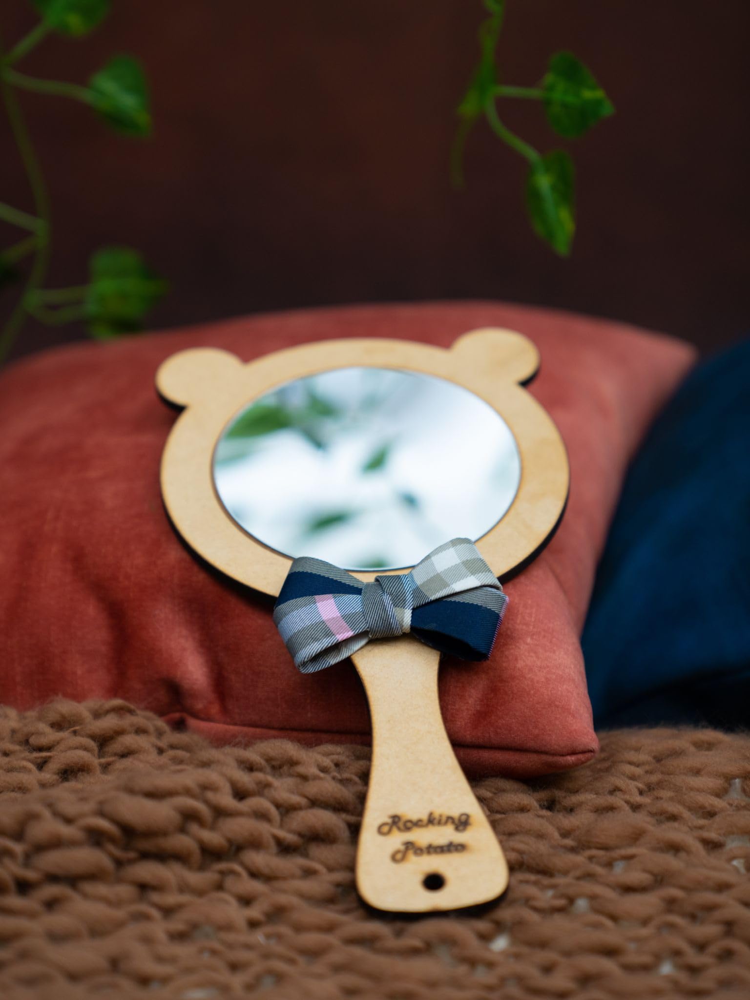 Rocking Potato Wooden Montessori Baby Mirror with Cute Design and Bow Tie | Safe Non-Toxic Toy for Newborns, Toddlers & Kids | Learning & Playtime Activity Mirror