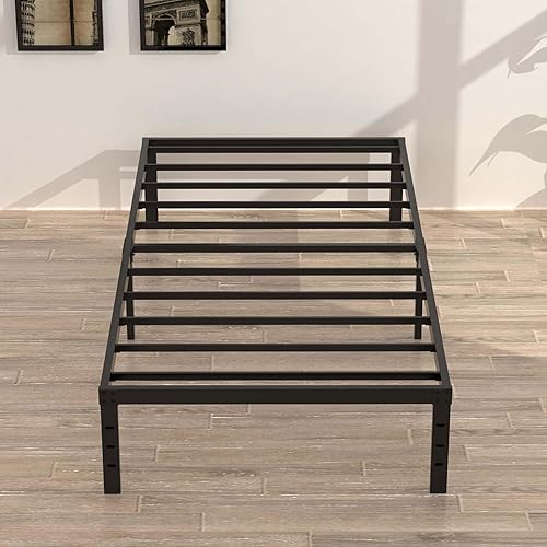 Miniatura 21 de Marco de cama de metal California King, plataforma de almacenamiento resistente de 14 pulgadas con soporte de listones de acero de 2500 libras,