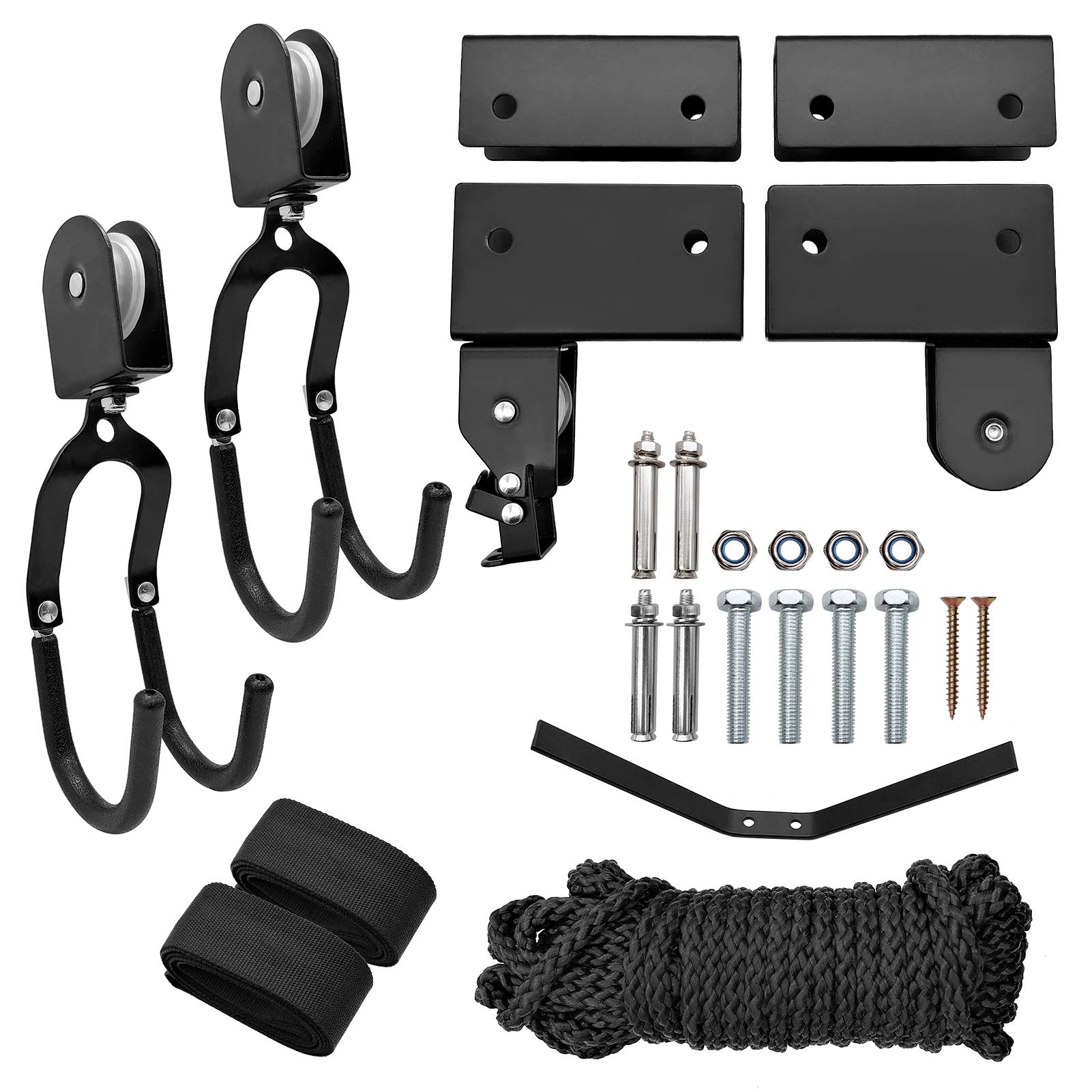 Hoist de Rangement en Kayak, Système de Poulie de au Plafond avec Crochets à Revêtement en Caoutchouc, capacité de Poids de 125 Lb, Facile à Soulever et à Fixer, Matériau en Fer
