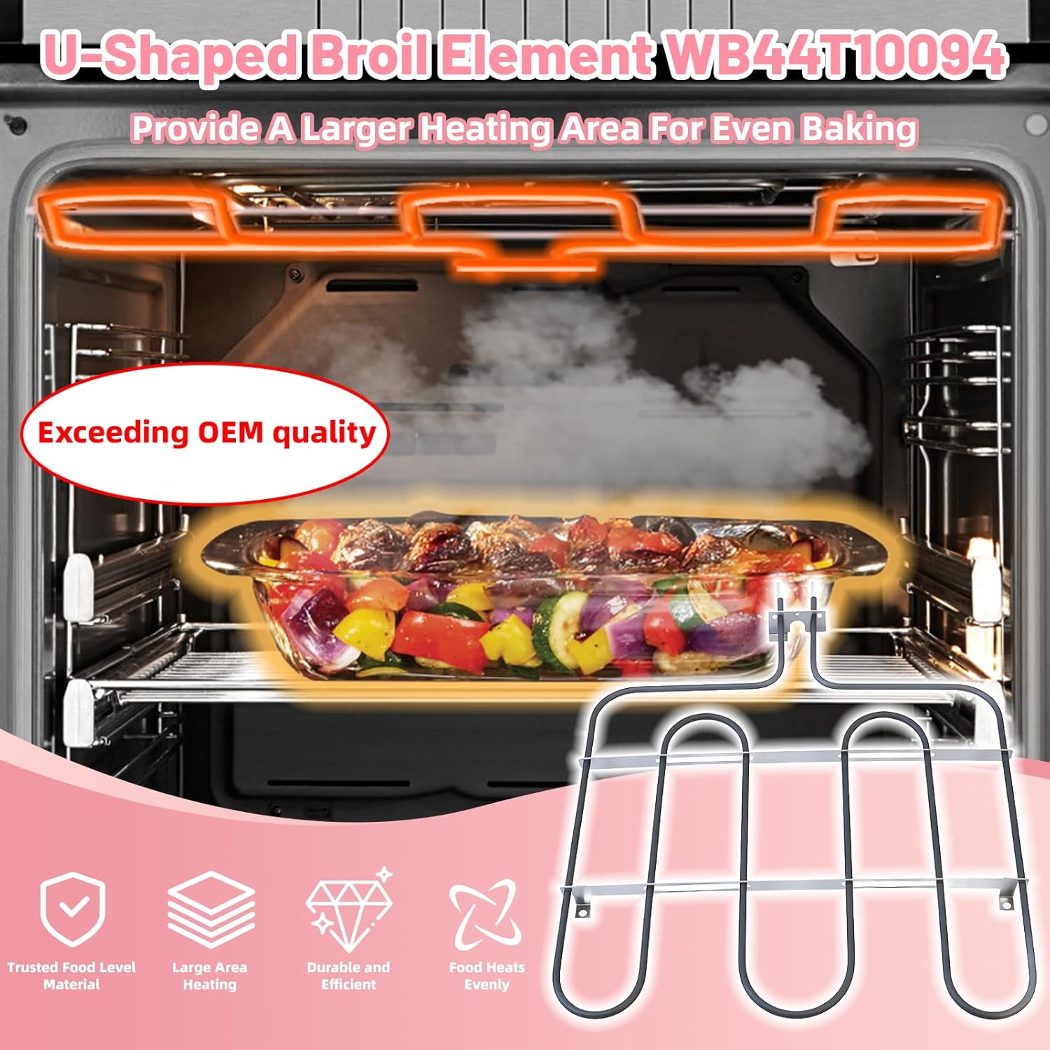 LXun Upgrade WB44T10094 Oven Heating Element Compatible with GE Range Stove Oven Parts, WB44T10094 Broil Element Part Replaces PS2359892 AH2359892 1536684 EAP2359892 AP4412352