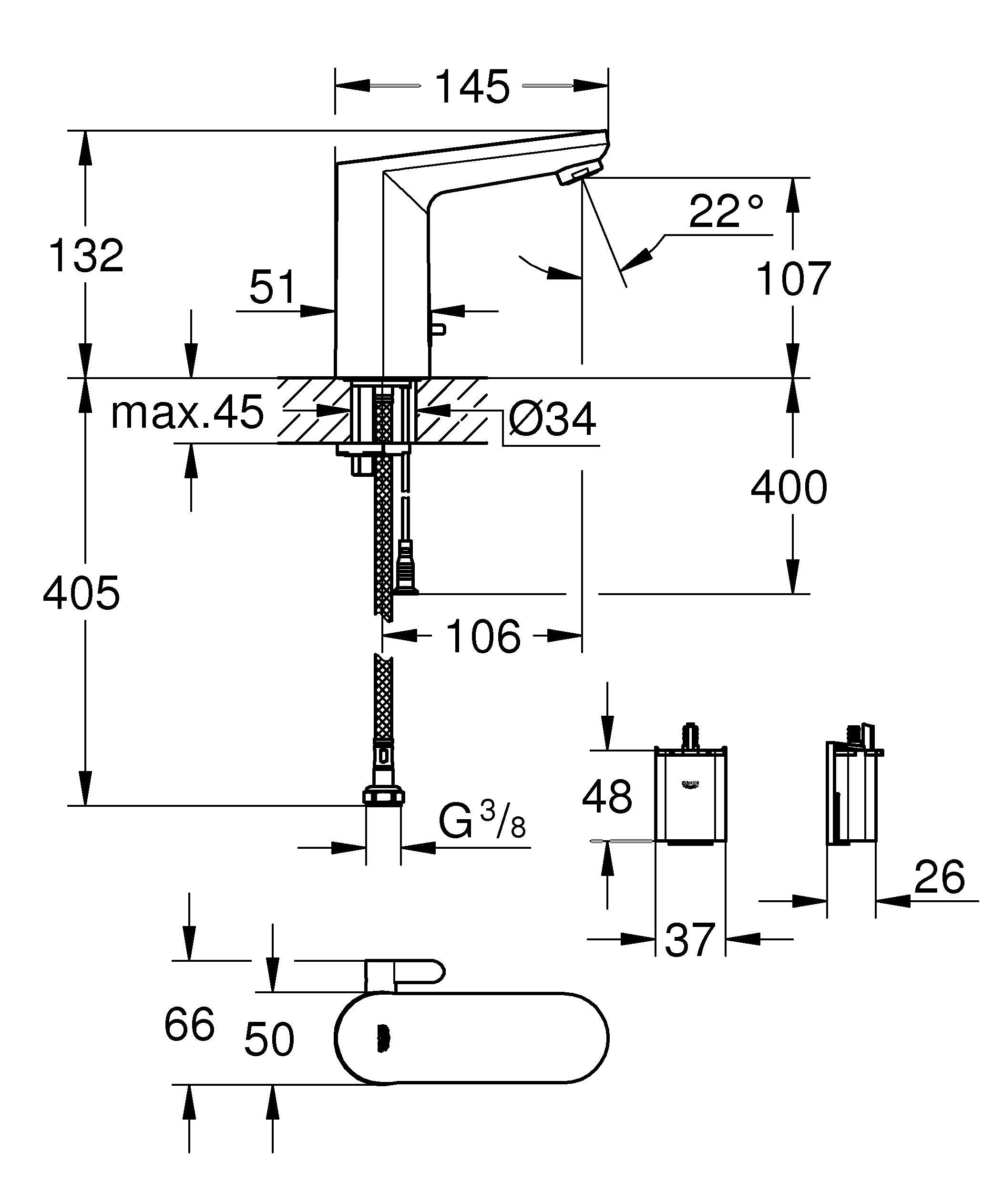 GROHE Get E - Infrarot- Waschtischarmatur (wassersaprend, mit Infrarot- Sensor für bidirektionale Kommunikation, schnelle Montage, inkl. Reinigungsmodus), chrom, 36366002