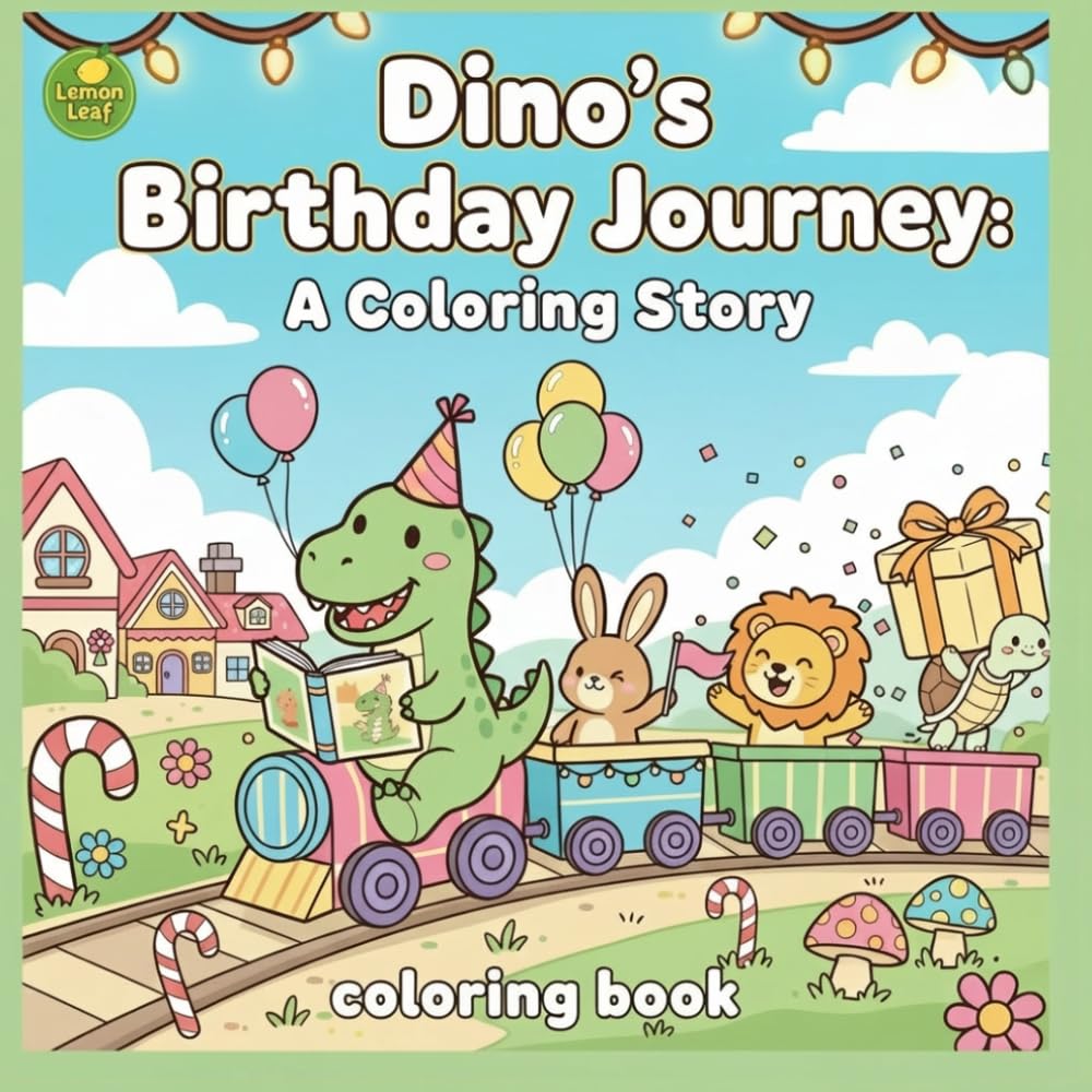 Dino's Birthday Journey: A Coloring Story: A Heartwarming and Relaxing Coloring Book for kids,Teens and Adults