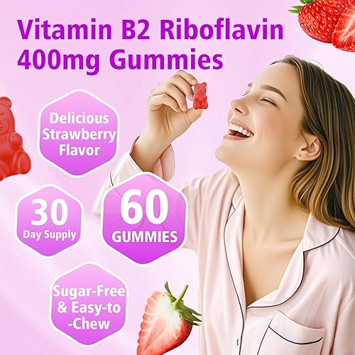 Miniatura 5 de Paquete de 2 gomitas de vitamina B2, riboflavina de 400 mg con magnesio y CoQ10 y vitaminas para niños y adultos, alivio de migraña y alivio del