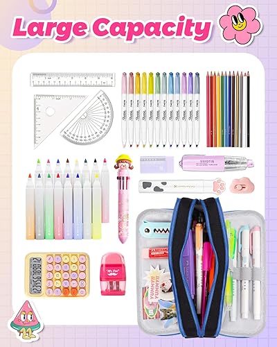 Miniatura 2 de Trendy Fan Trendy Fun - Estuche grande para lápices, gran capacidad, 3 compartimentos, estuche para lápices con cremallera de personajes de dibujos