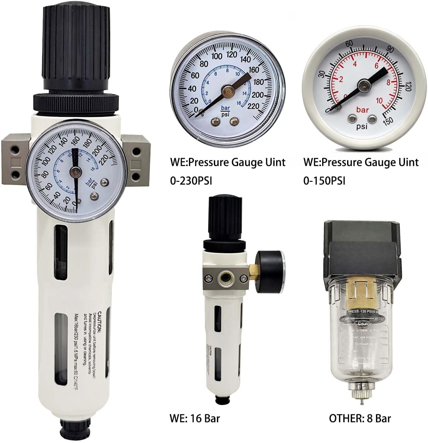 YSIL 1/4" NPT Air Compressor Regulator with Gauge Filter Regulator Combo Air Tool Water Oil Trap Separator with Bracket 5 Micron Filter Poly Bowl,Semi Auto Drain,High Pressure (OFR-02 0-230 PSI)