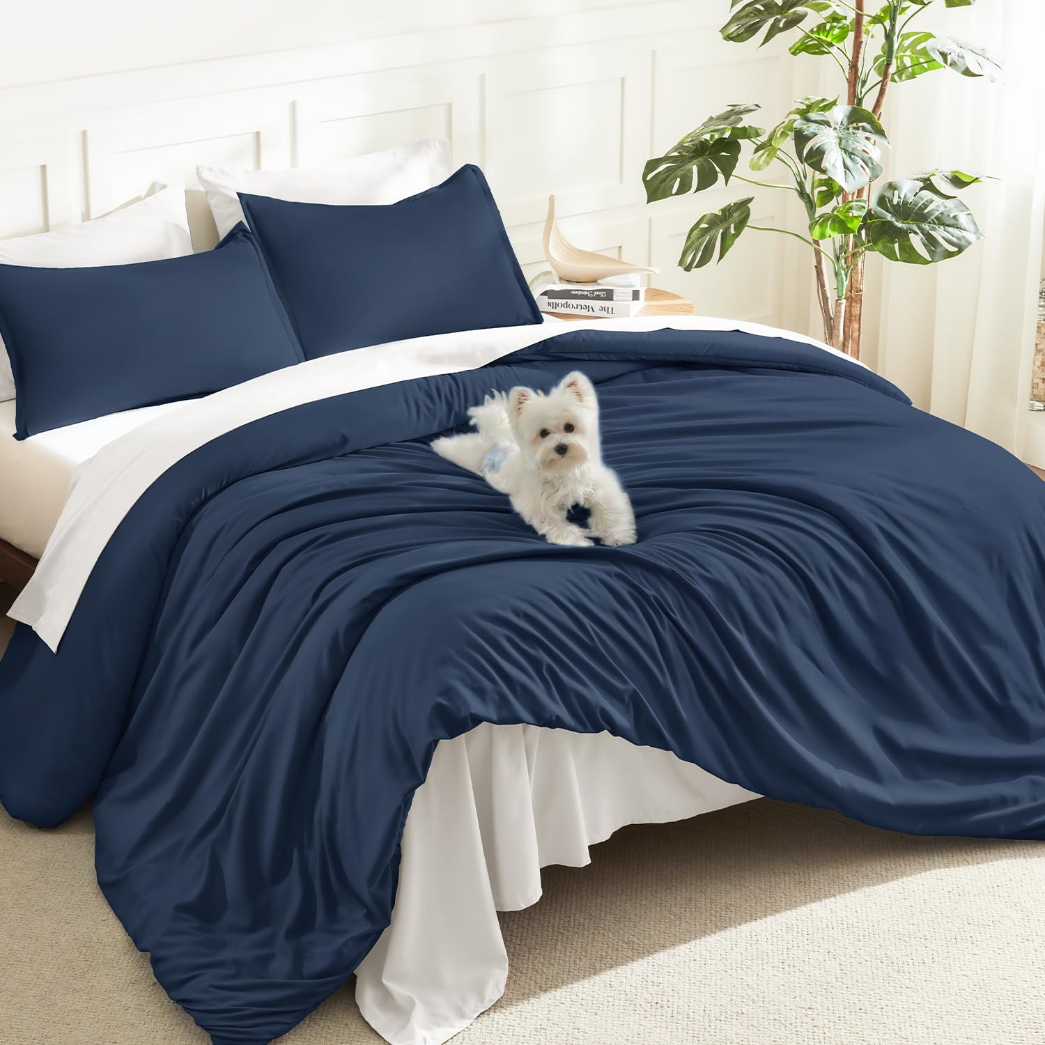 Litanika Navy Blue Oversized King Comforters Super King Size, 3 Pieces Lightweight Solid Bedding Comforter Set, All Season Fluffy Bed Set (120x120In Comforter & 2 Pillowcases) โ image 1