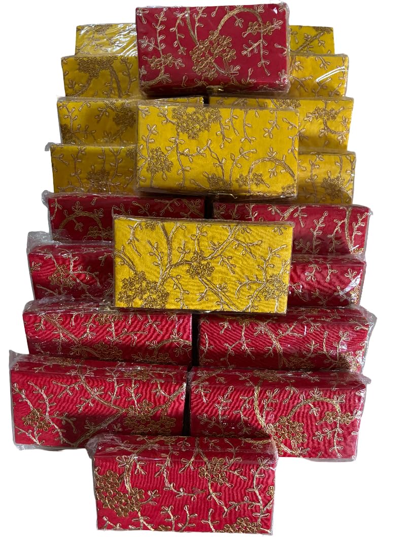 CRAFTING INFINITY zari Embroidered Cash Box red and Yelow Set of 6,3 red,3 Yellow,Wedding Gifting with This Elegant Set of 6 zari Embroidered Cash Boxes-picture-15