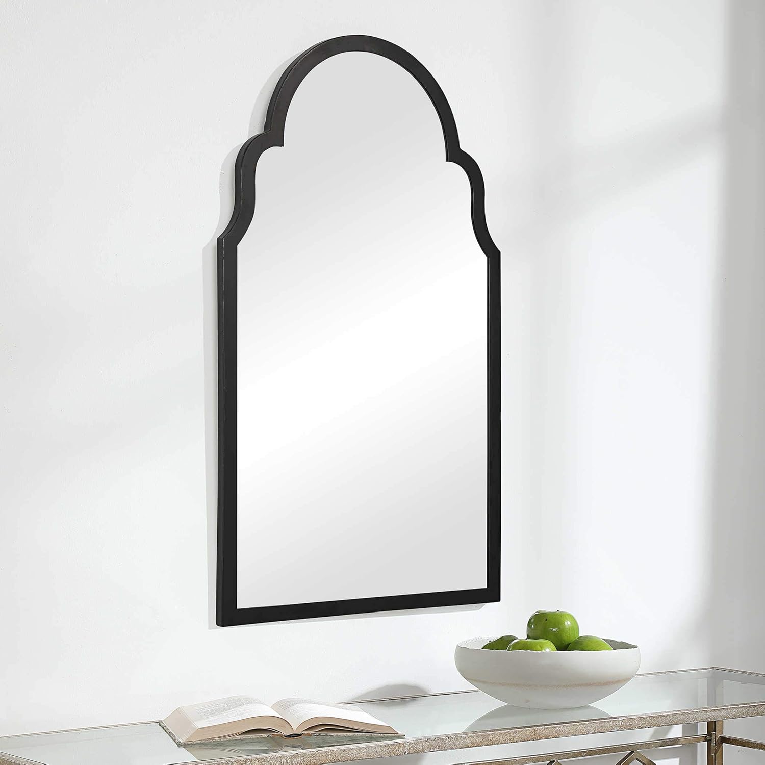 Moss + Fig Abbey Black Arch Mirror | Arched Wall Mirror in Satin Black Finish (21 in. W x 37 in. H x 1 in. D Arch Top Mirror)