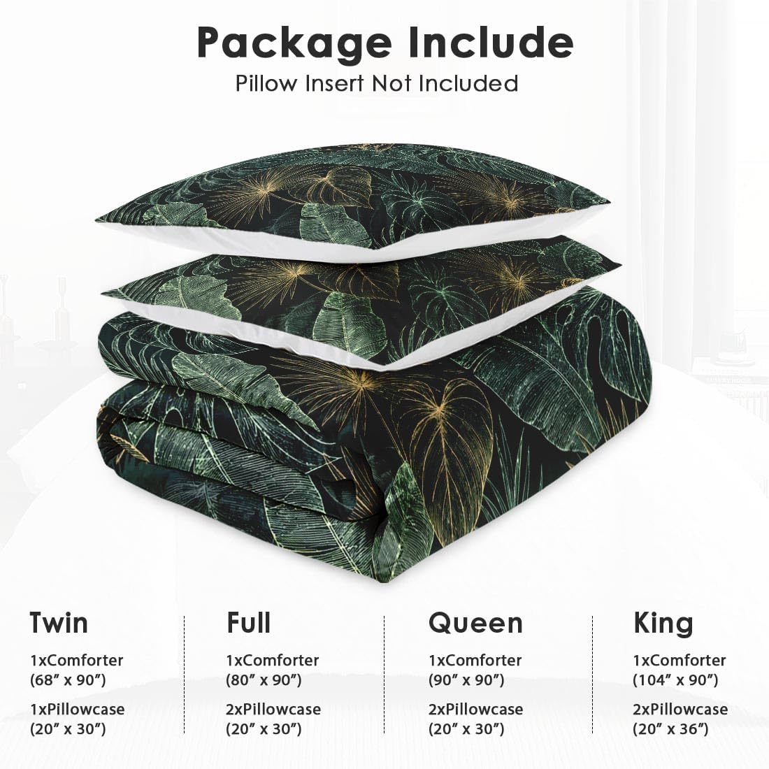 WeCozy Full Comforter Set, 3 Pieces Monstera Tropical Bedding, All Season