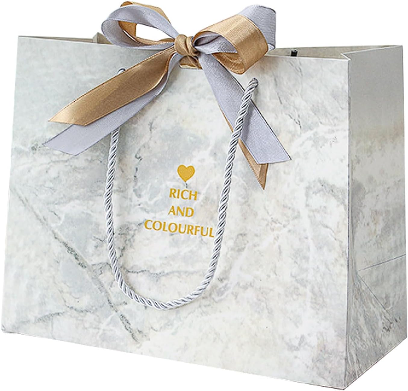 Hja Boutiques US 20-Pack Gray Marble Paper Tote Bags Clothing and Takeaway Bags with Gold Silver Ribbon for Boutique, Retail Packaging Gift Wrapping Supplies(36 * 12 * 25cm)